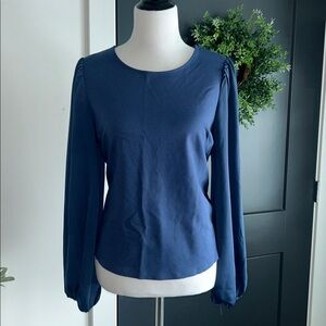 Nine West M long poof sleeve deep Blue blouse